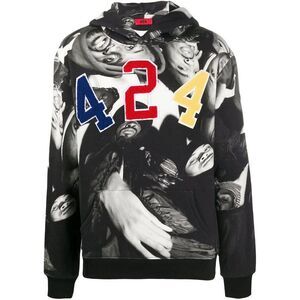 424 Applique Logo Graphic Hoodie Men BLACK Sweaters & Cardigans